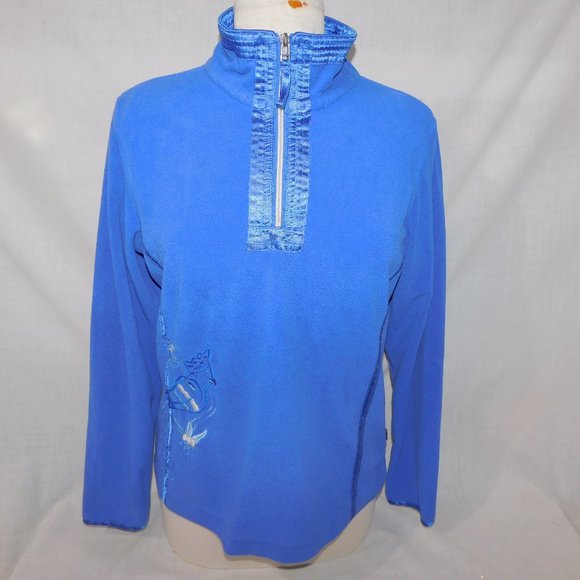 LUHTA Finland Womens M /10 Pullover 1/4 Zip Fleece embroidered Bird Flower *READ - Picture 1 of 13